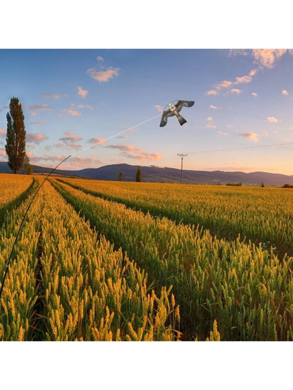 Bird Scarer Hawk Flying Kite with 13ft Telescopic Pole - Outdoor Garden Decor